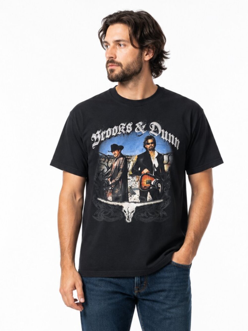 Brooks & Dunn Graphic Band T-Shirt Steer Skull Double Sided